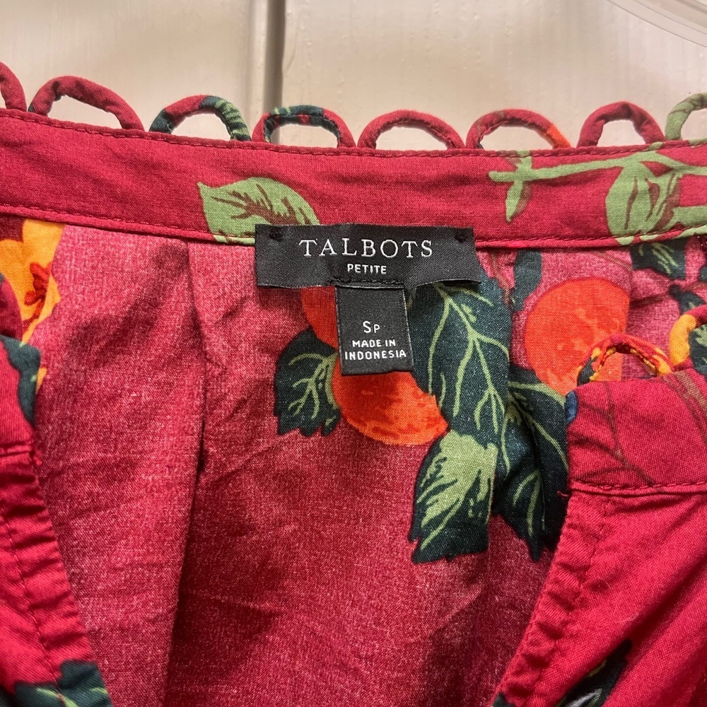 Talbots Red Berry Floral V-Neck Blouse with Sleeve Details - Picture 8 of 8